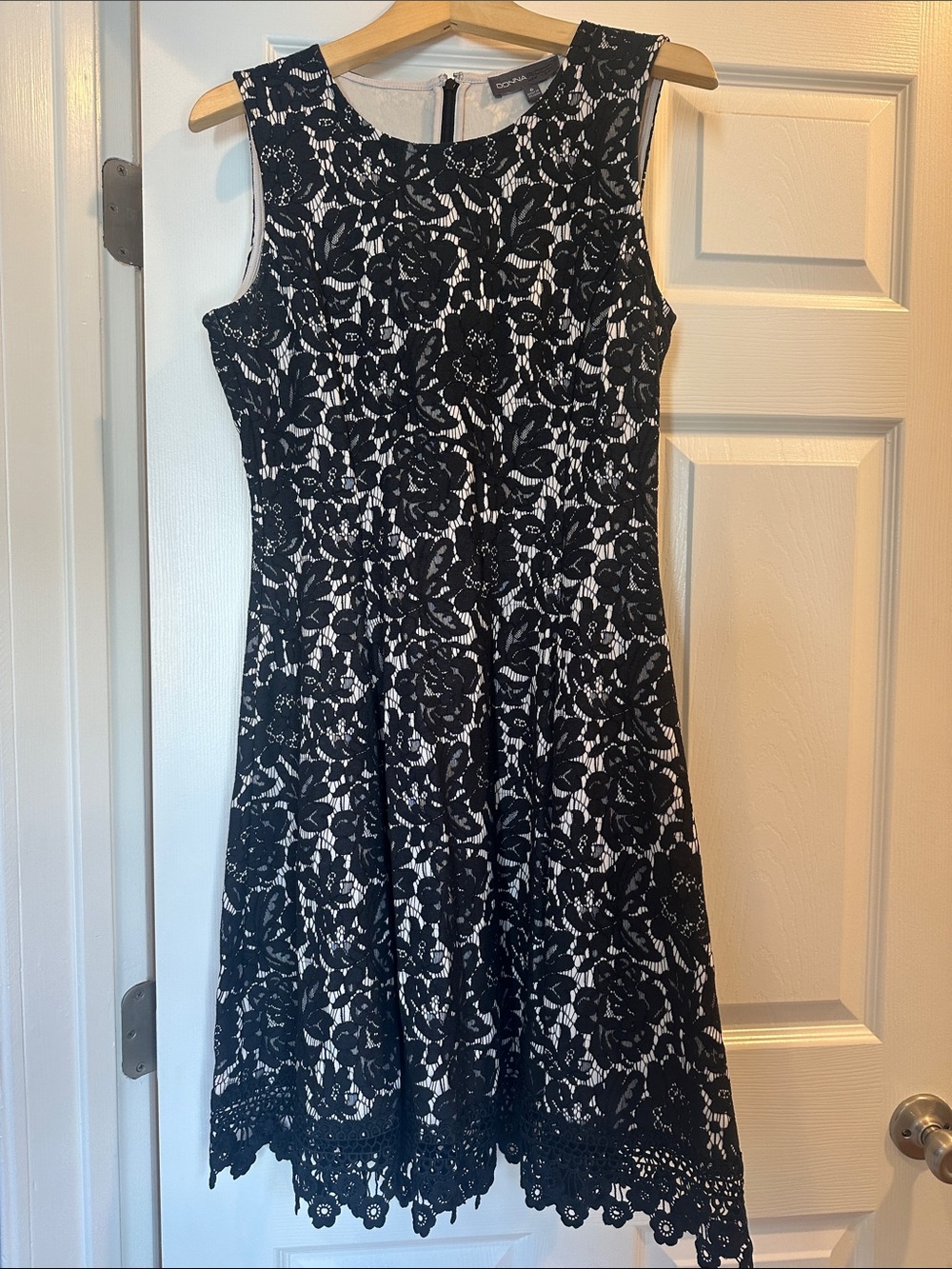 Sleeveless Black Lace Overlay Fit & Flare Dress by Donna Rico